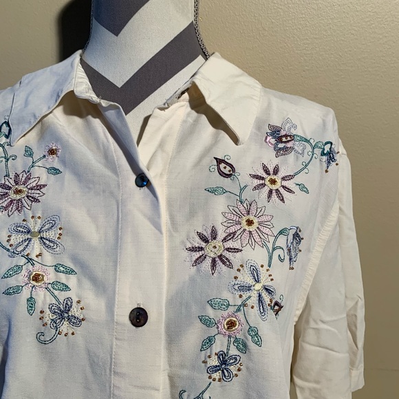 Alfred Dunner Size 16 White Short Sleeve Floral - Picture 2 of 4